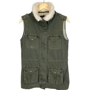 TINSEL Women's Size XS Sherpa Lined Army Green Sinch Waist Cargo Vest